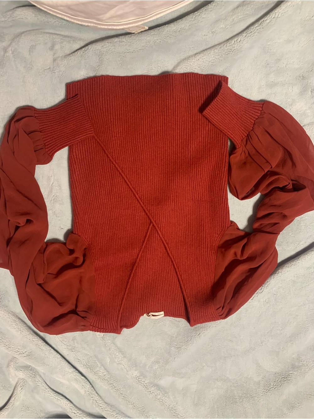 Urban Outfitters Rust Red Off-Shoulder Puff-Sleeve Sweater